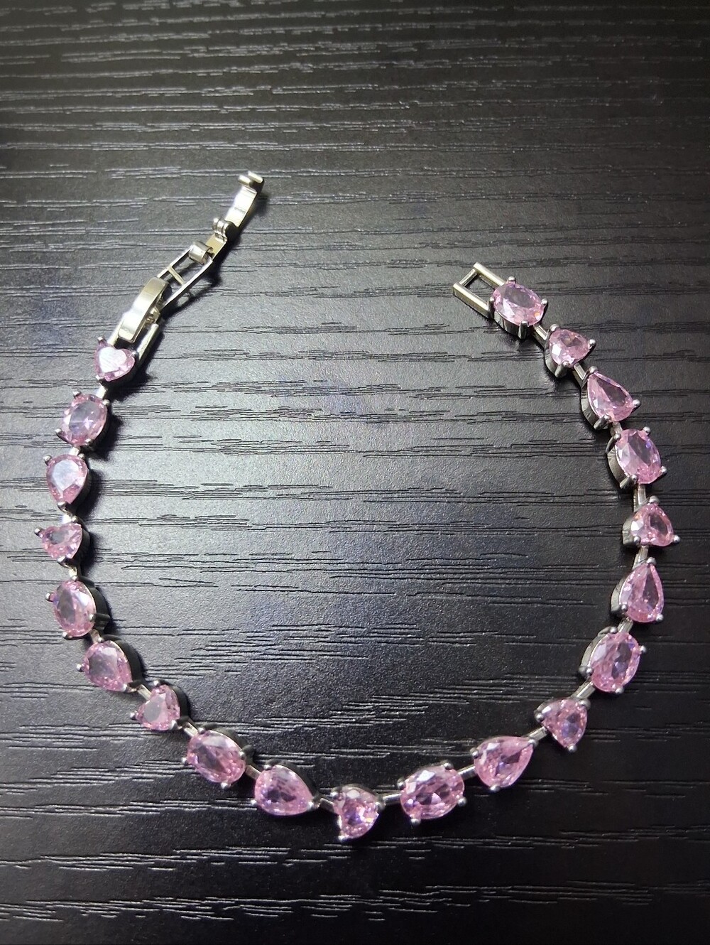 Elegant Pink Teardrop, Heart & Oval Shape Silver Tennis Bracelet